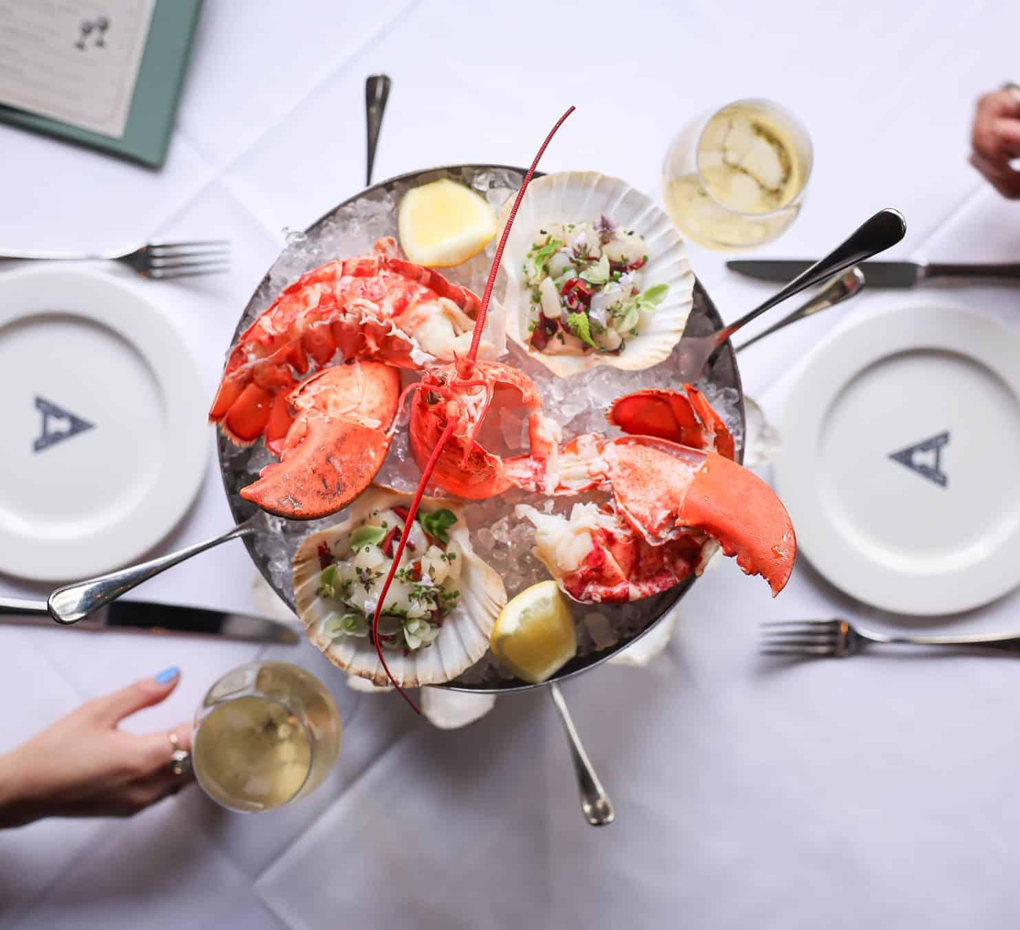 Fresh seafood platter with lobster, crab, and shrimp at The Alston.